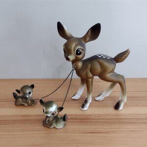 Vtg A Fairyland Import Japan Anthropomorphic Chained Deer & Baby Fawns Figurine